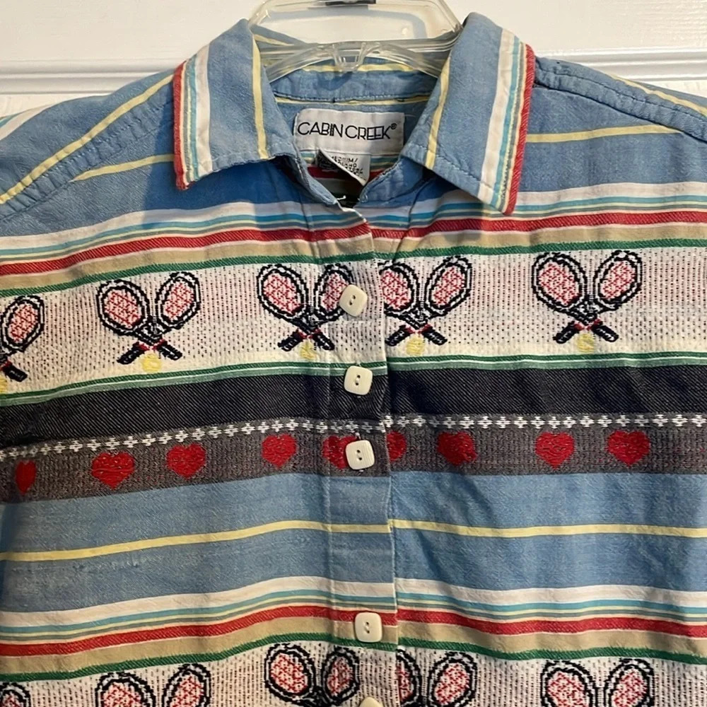 Cabin Creek women’s vintage tennis racket button down shirt size medium - Picture 2 of 9